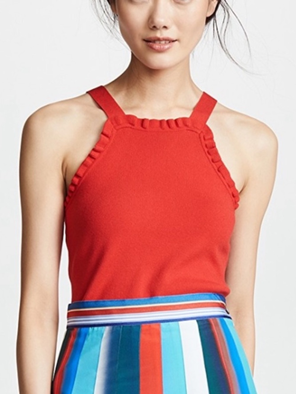 Milly High Neck Viscose Knit Ruffle Tank